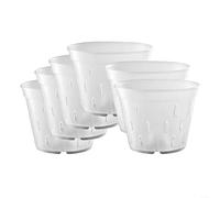 Emiif Flower Pots Set of 5 Transparent Orchid Pots Clear Plant Containers with Drainage Holes, 17cm Upper Diameter Plant Pots for Indoor Plant Growth(A)