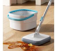 Emiif Hands-Free Spin Mop and Bucket Set with Clean Water Sewage Separation System for Efficient Floor Cleaning Household Tools White 30.5x31x18cm