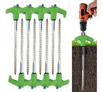 Emiif Tent Pegs, 8" Screw in Tent Stakes Awning Pegs Heavy Duty Hard Ground Anchor Ground Pegs for Tents, Canopy, Gazebo, Awning, Guy Lines or Tarps(Green 8+1)