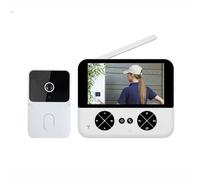 Emiif Wireless Video Doorbell 4.3Inch Door Bells Wireless Cordless with 150M Range, 14 Languages, 2 Way Audio for Home Security(White)