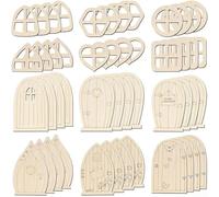 Emiif Wooden DIY Fairy Garden Door Set 48PCS of Miniature Doors and Windows for Personalized Projects (Subtle Styles)