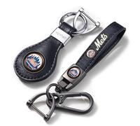 EMIJOY Mets Car Keychain Keyring for NY Mets Baseball Fans,New York Mets Car Accessories 2 Packs Leather Auto Keychain,Women/Men's Key Chains for Vehicles,Key Ring Lanyard for Auto KeyFob Holder