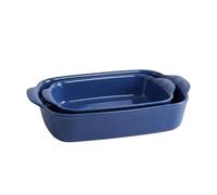 Emile Henry Made in France 2-Piece Ceramic Baking Dish Set - 2.4 Qt & 1.26 Qt Rectangular Lasagna Bakers,Twilight