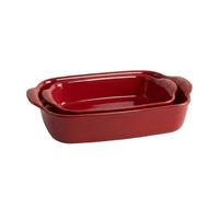 Emile Henry Made in France 2-Piece Large Ceramic Baking Dish Set - 3.8 Qt & 2.4 Qt Rectangular Lasagna Bakers,Burgundy