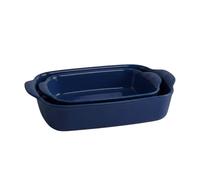 Emile Henry Made in France 2-Piece Large Ceramic Baking Dish Set - 3.8 Qt & 2.4 Qt Rectangular Lasagna Bakers,Twilight