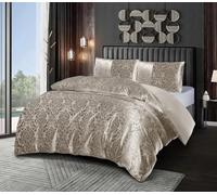 Emilia Crushed Velvet Damask Duvet Cover Set - Luxury Reversible Bedding Set with Pillowcases - Super Soft Jacquard Design - Premium Velvet Quilt Cover Set (Mi, Double)