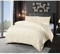Emilia Crushed Velvet Damask Duvet Cover Set - Luxury Reversible Bedding Set with Pillowcases - Super Soft Jacquard Design - Premium Velvet Quilt Cover Set (Cream, King)