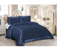 Emilia Velvet Quilted Bedspread Set - Luxury Jacquard Bedding with Pillow Shams, Soft Polyester Comforter Throw for All Seasons - Modern Floral Damask Design, Double & King Sizes (Blue, King)