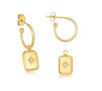 EMILIAZ Celeste Earrings - 18K Gold-Plated Rectangle Star Pendant Huggie Hoops with Zirconia, Hypoallergenic, Durable, Elegant Gift Box Included