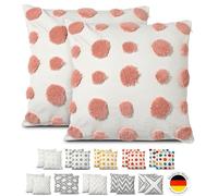 Emilie-Textil Boho Decorative Cushion Cover Made of 100% Cotton, Decorative Cushion Cover, Various Patterns, Stylish, Cosy and Ethnic Chic (2, Pink Dots, 45 x 45 cm)