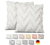 Emilie-Textil Boho Decorative Cushion Cover Made of 100% Cotton, Decorative Cushion Cover, Various Patterns, Stylish, Cosy and Ethnic Chic (2, White Wave, 45 x 45 cm)