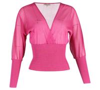 Emilio Pucci Preloved Long-Sleeved V-Neck Knitted Blouson Top In Pink Silk Pink