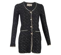 Emilio Pucci Women's Preloved Gold Trim Knit Buttoned Coat in Black Wool | Size: XS