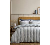 Emily Bond 'Brushed Somerset Stripe' Cotton Reversible Duvet Cover Set in Blue | Size: King Emily Bond Blue King
