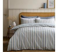 Emily Bond Brushed Somerset Stripe Cotton Reversible King Duvet Cover Set With Pillowcases Blue