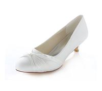 Emily Bridal 011-1N Women's Wedding Shoes Closed Toe 1.57 Inches Kitten Heel Satin Pumps with Knot Bridal Shoes (EU38/UK5, Ivory)