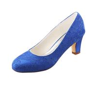 Emily Bridal 1505-1 Women's Wedding Shoes Closed Toe 2.56 Inches Chunky Heel Lace Satin Pumps Bridal Shoes (EU36/UK3.5, Blue)