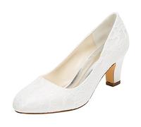 Emily Bridal 1505-1 Women's Wedding Shoes Closed Toe 2.56 Inches Chunky Heel Lace Satin Pumps Bridal Shoes (EU37/UK4, Ivory)