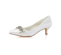Emily Bridal Ivory Wedding Shoes Pointed Toe Rhinestones Kitten Heel Bridal Shoes Mother Shoes (EU41/UK7.5, Ivory)