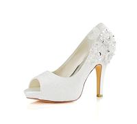 Emily Bridal Wedding Shoes Lace Wedding Shoes Ivory Lace Peep Toe High Heel Bridal Shoes (EU37/UK4, Ivory)