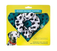Emily Brooks Dog Collar Bandana & Matching Scrunchie - Dalmation Spot Print, Green, 30-39cm, Canvas, Adjustable, Buckle Closure, Unisex, Adult Dog, Animal Collar, Matching Set
