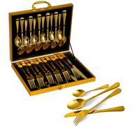 Emily Essentials 24-Piece Gold Cutlery Set | Elegant Plated Stainless Steel for 6 People, Includes Forks, Knives, Spoons, Ideal for Entertaining