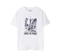 Emily In Paris Womens White Sketchy Cityscape Short Sleeved T-Shirt - XXX-Large