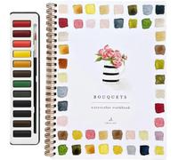 Emily Lex Studio Flowers Watercolor Workbook,Water Color Book for Adults Kids Teens Beginner-Friendly,Watercolor Paint Set,Art Draw Sketch Books with 12 Colors Paint Set and Brush(#f)