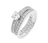 Emily & Ophelia Sterling Silver Cubic Zirconia 2-piece Solitaire & Eternity 'Forever Yours' Message Ring Silver