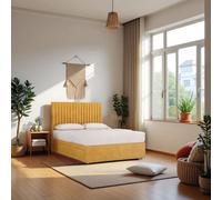 Emily Plush Bed Set With Mattress, 2 Drawers Same Side & 24"Headboard Knight Sleep Mustard Small Double