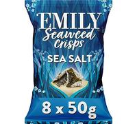EMILY Seaweed Crisps Sea Salted Flavour | Healthy Nori Snack | Source of Iodine, High Fibre | Gluten-Free, Vegan Friendly | Perfect for Snacking & Parties | 8 x 50g Packs