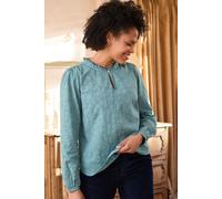 Emily Textured Jacquard Long Sleeve Keyhole Blouse Lily & Me Mid Blue 12