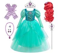 Emin Mermaid Princess Dress with Accessories and Wig Girls Ariel Princess Dress Party Fancy Dress Birthday Christmas Halloween Carnival Cosplay Outfit