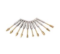 Eminchu 10Pcs Burr Set, Crossed Line Design Ti Plated Tungsten Steel Double Cut Burr Bits, 1/4 Inch Hex Shank Bits, Ideal for Metal, Wood, Stone Grinding, Deburring, Carving