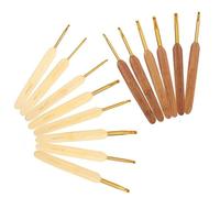Eminchu 14Pcs Set Bamboo Handle Crochet Hooks Ergonomic Lightweight Knitting Needles for Beginners and Hobbyists Carbonized Brown Gold and White