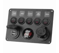 Eminchu 5 Gang LED Rocker Switch Panel with Digital Voltmeter for Boat RV Motorboat Universal Aluminum Alloy Red Green (Red)