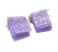 Eminchu 50PCS Drawstring Sheer Mesh Bag Exquisite Star Pattern Transparent Gift Bags for Wedding and Party Celebrations in 4.5 X 3.3in (Purple)