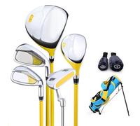 Eminchu 5PCS Kids Club Set Wide Impact Face High Forgiveness Aiming Lines on Clubs Training Set with Large Alloy Construction Low Center of Gravity for Beginner Boys and Girls (Yellow 9 to 12 Years
