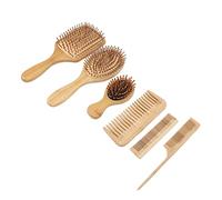 Eminchu 6Pcs Bamboo Comb Set, Comfortable Hair and Beard Detangling Brushes for Home Salon, for Travel