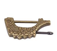 Eminchu Antique Fish Shaped Bronze Padlock Vintage Chinese Style Metal Lock for Drawer Jewelry Box Suitcases with Flat Key Collectible Gift