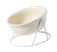 Eminchu Ceramic Pet Food Bowl Stylish Elevated Design for Cats and Dogs 300ml Multi-purpose Ceramic Bowl for Modern Homes (Milky White)