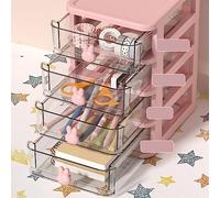 Eminchu Desk Storage Box Durable Multi Tier Plastic Organizer for Office Supplies Large Capacity for Book Pen Office (Pink, 5 Tier(13.4x17x26cm))