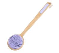 Eminchu Dual Sided Bath Brush, Long Handle Back Scrubber, Lymphatic Drainage and Exfoliation Brush with Dense Nylon & Soft Silicone Heads (Purple)