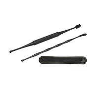 Eminchu Ear Cleaner Set with Soft Brush and Spring Spoon for Effective Earwax Removal At Home, 2pcs Durable Metal Tools (Black)