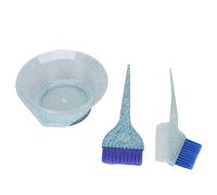 Eminchu Hair Dyeing Brushes Set for Easy Home Salon Use 3pcs Brush Hairdressing Tools with Anti Slip Handle and Bowl (Blue)