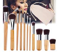 Eminchu Makeup Brush Set 11 Pcs Professional, Synthetic Fiber Brushes with Bamboo Handle, Soft Dense Cosmetic Brushes Kit, Ideal for Face and Eyes Makeup (11PCS)
