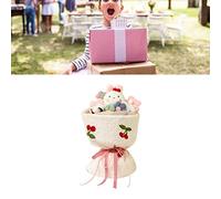 Eminchu Plush Bouquet Toy Cute Cartoon Doll with LED String Light for Birthday and Valentine's Day Gift - Soft Fabric, Bright Colors, Includes Gift Bag (White Bunny)