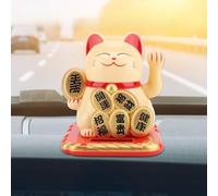 Eminchu Solar Powered Lucky Cat Fortune Beckoning Cat, Welcoming Waving Decor, Ideal for Home, Car & Office, Golden, Black, White, 8.5x9.5x9.5cm (Gold)