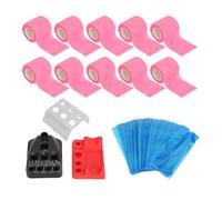 Eminchu Supplies Set for Artists 10PCS Elastic Bandages 200PCS Pen Covers 3 Ink Cup Holders Durable Material (Pink)