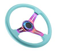 Eminchu Universal 14in Light Blue Racing Steering Wheel Replacement for Most Vehicles and Racing Cars Durable ABS Steel 6-Bolt Design
